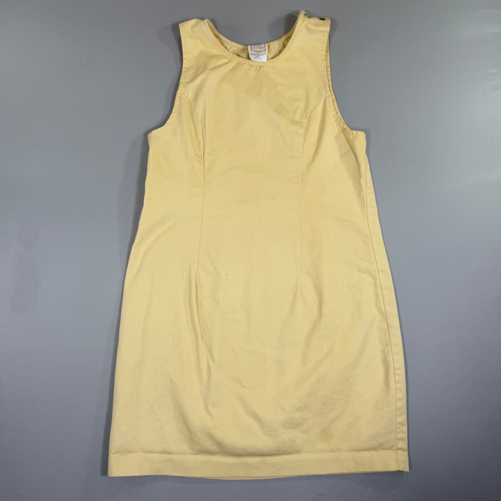 Vintage Cotton Twill Shift Dress Womens Medium Yellow Sleeveless 90s Preppy Mod